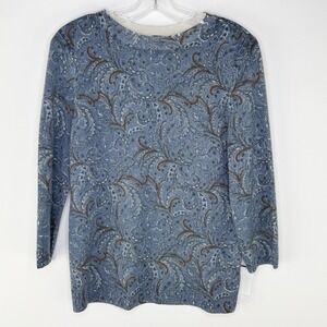 TALBOTS Blue Paisley Pure Cashmere Soft Cozy Knit Tailored Sweater MEDIUM Career